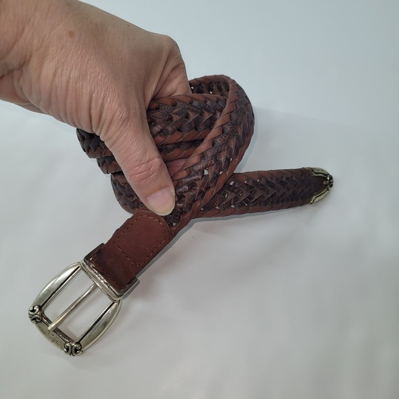 Fossil Leather Braided Belt Brown Large Woven Silver Buckle Boho Western Women - Picture 1 of 7